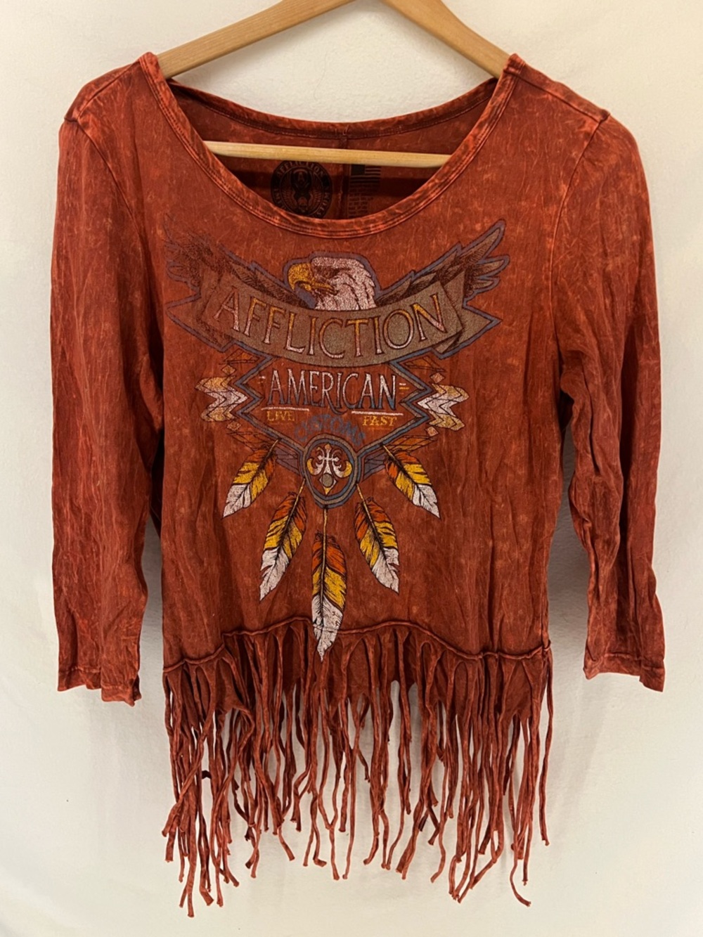 Y2K Affliction Women’s Fringe Graphic Tee USA 100% Cotton Size M Festival Rock